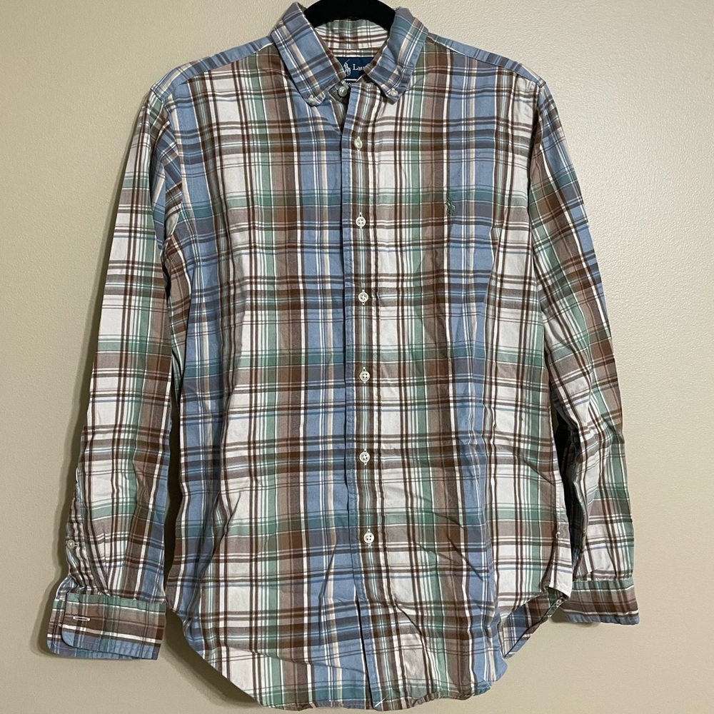 Ralph Lauren classic fit button down plaid neutral cotton size‎ small